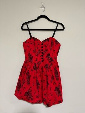 Hell Bunny Red Goth Floral Mini Dress Size Large Rockabilly Skulls Retro Punk